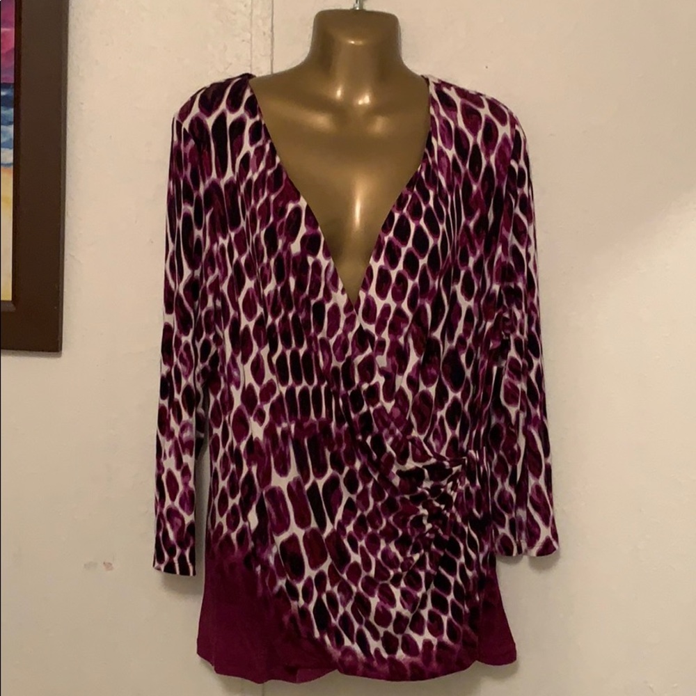 Calvin Klein Cross Draped Plunging Top 3/4 sleeve